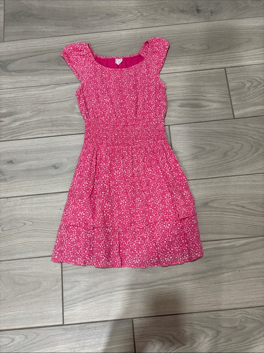 Girls' Pink Floral Cap-Sleeve Dress